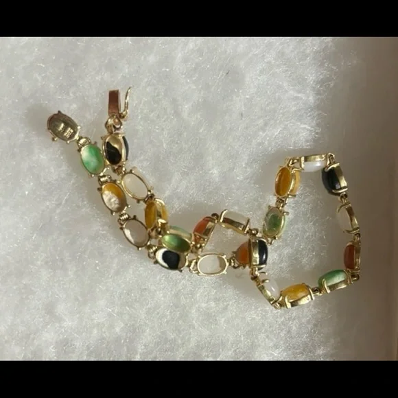 14k gold multi colored stone Jade bracelet